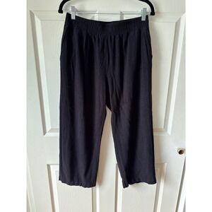 Hayes Wide Leg Linen Blend Crop Pants Size XLP Black Elastic Waist Petite